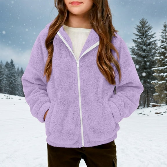 Teen Fleece Jacket Boys Zip Up Long Sleeve Fuzzy Jacket with Hooded 11-12 Years Winter Coat Girl