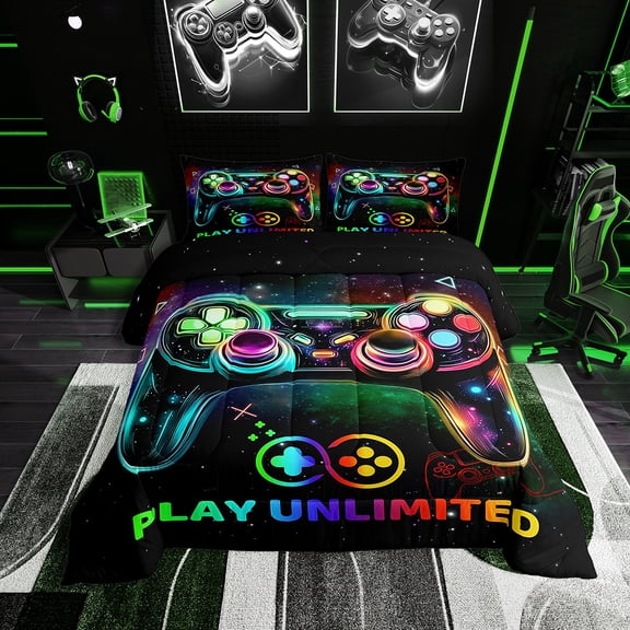 Teen Gaming Bedding Sets Full with Comforter,Duvet Insert,Lightweight 3 Pcs