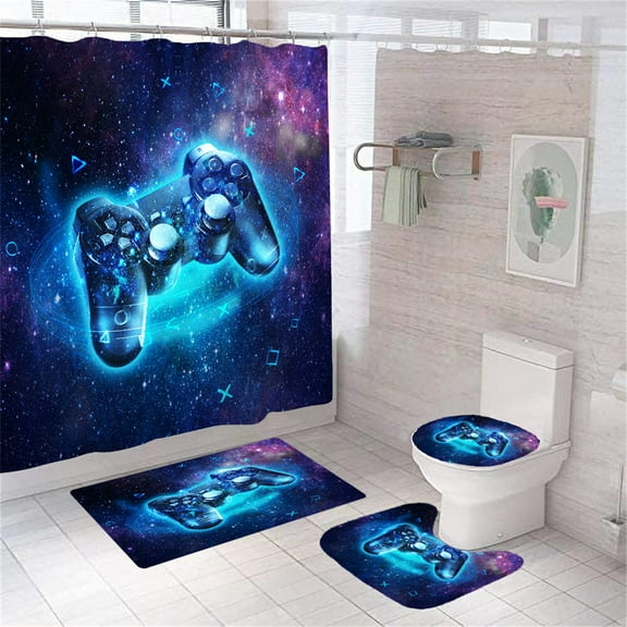 Teen Gaming Shower Curtain Gamer Gift for Boys Game Room Decor Kids Girls Youth Man Video Games Bath Curtain Chic White Gamepad Shower Curtains Set for Bathtubs