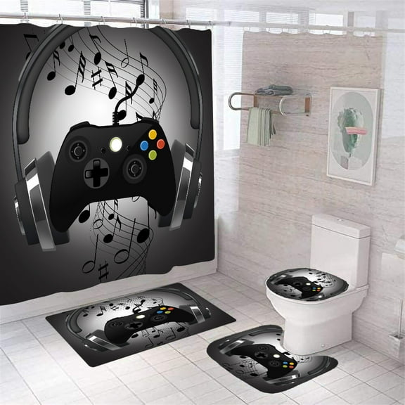 Teen Gaming Shower Curtain Gamer Gift for Boys Game Room Decor Kids Girls Youth Man Video Games Bath Curtain Chic White Gamepad Shower Curtains Set for Bathtubs
