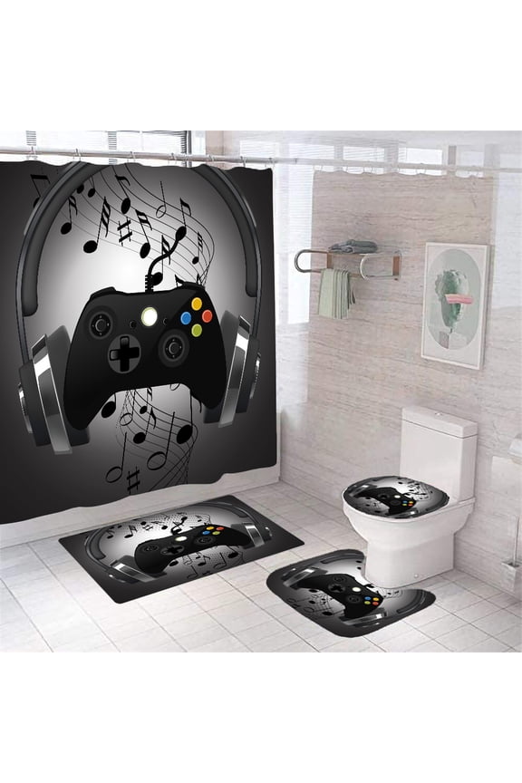 Teen Gaming Shower Curtain Gamer Gift for Boys Game Room Decor Kids Girls Youth Man Video Games Bath Curtain Chic White Gamepad Shower Curtains Set for Bathtubs