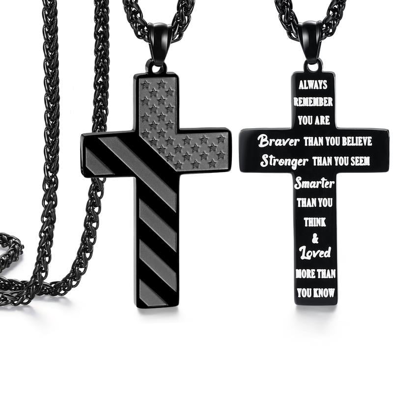 Teen  Gifts Ideas Teenage  Men Cross Necklace Pendant Chain Fathers Day   Boyfriend Birthday Confirmation Christmas Stocking American Flag Easter Basket Stuffers