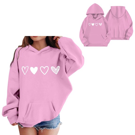 Teen Gir Hoodie Valentines Day Sweatshirt Long Sleeve Casual Heart Sweatshirts Crew Neck Pullover Sweatshirts for Girls 13-14 Years