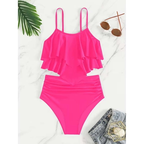 Girl Bathing Suit 1 Piece Swimsuit Pink Sun Protection Swim Suits 12-13 Years
