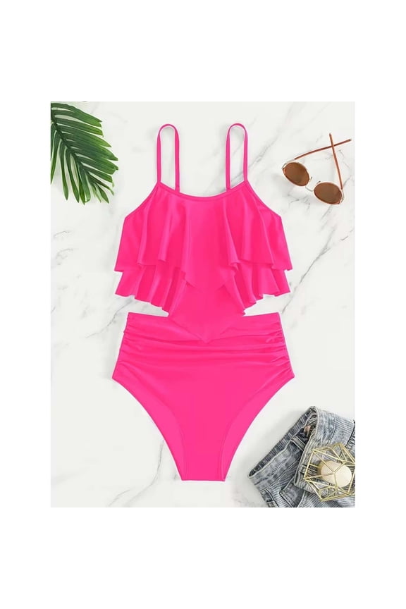 Teen Girl Bathing Suit 1 Piece Swimsuit Pink Sun Protection Swim Suits 12-13 Years