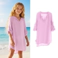 thumbnail image 1 of Teen Girl Bathing Suit Cover Up Crew Neck Pink Girls Chiffon Cover Up Girls Swim Dresses 12-13 Years Old Girl Clothes, 1 of 9