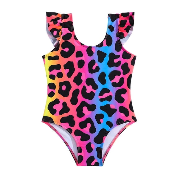 Girl Bathing Suits Girls Summer Leopard Print Cartoon Style Piece Swimsuit Adorable Kids Swimsuit For Little Girls