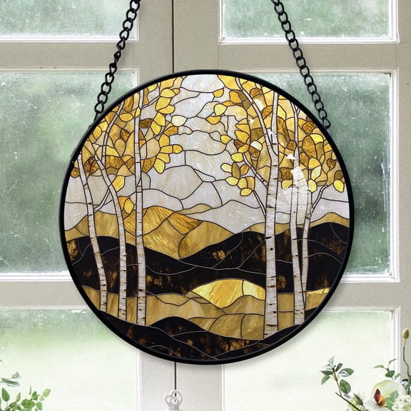 Teen Girl Christmas Gift - Black White Golden Tree Stained Glass Hanging Ornament - Winter Wonderland Christmas Tree Decoration, Holiday Gift for Family, Friends, Mom & Dad