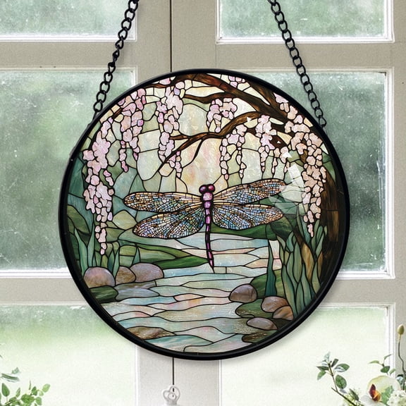 Teen Girl Christmas Gift - Japanese Serenity Dragonfly Stained Glass Hanging Ornament - Snow-Dusted Pines Christmas Tree Decor, Gift for Family & Friends, Keepsake 2025