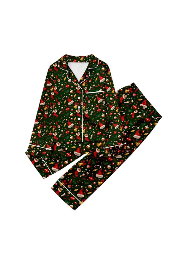 Girl Christmas Pajamas Silver Girls Silk Pajamas Button-Down Top With Pants 2 Piece Christmas Outfits For Girls Family Holiday Pajamas 13-14 Years