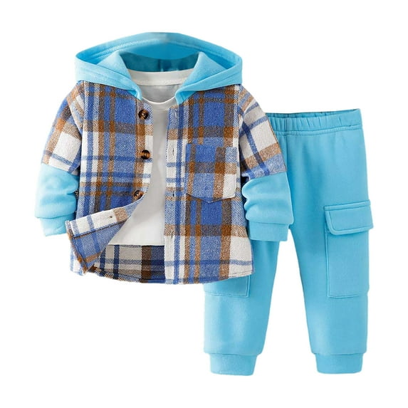 Teen Girl Clothes 12-14 Years Old Trendy Toddler Baby Boy Clothes Flannel Long Sleeve Plaid Shirt Ripped Denim Jeans Outfit Set Boys Fall Outfits 2-6 Years