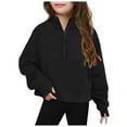 thumbnail image 1 of Teen Girl Clothes Girls Fashion Girls' Sweatshirts Half Zipper Pullover Crop Tops for Teen Girls Long Sleeve Sweater Thumb Hole Black 6-7 Years, 1 of 4
