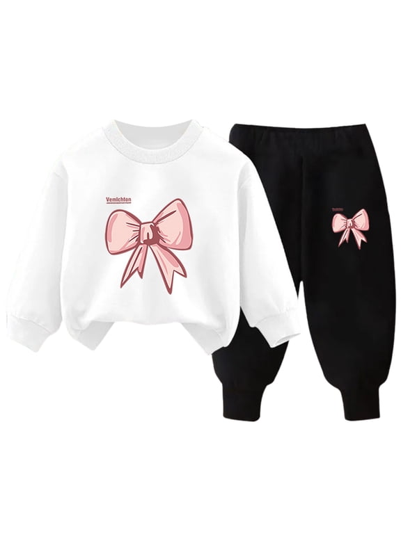 Teen Girl Clothes Sets Toddler Girls Boys Sweatsuit 2 Piece Track Suit Sweat Suits for Girls Cute Bow Sweatshirt and Jogger Sweatpants Set