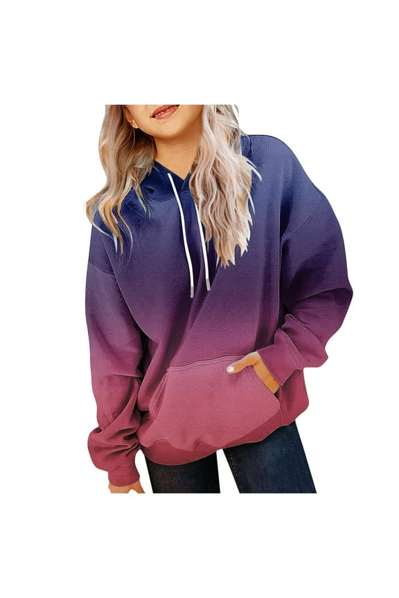 Teen Girl Clothes Trendy Cute Shirts For Teens Cute Hoodies For Girls Oversized Long Sleeve Drawstring Hooded Sweatshirt Gradient Teen Girls Pullover Tops Purple 10-11 Years