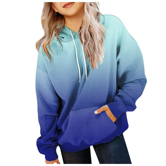 Teen Girl Clothes Trendy Girls Clothes Girls' Hoodies Sweatshirts Cute Oversized Fleece Sweatshirt Tops for Teen Girls Long Sleeve Sweater with Pockets Blue 8-9 Years