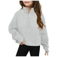 thumbnail image 1 of Teen Girl Clothes Tween Girls Trendy Stuff Girls' Sweatshirts Half Zipper Pullover Crop Tops for Teen Girls Long Sleeve Sweater Thumb Hole Grey 3-4 Years, 1 of 4