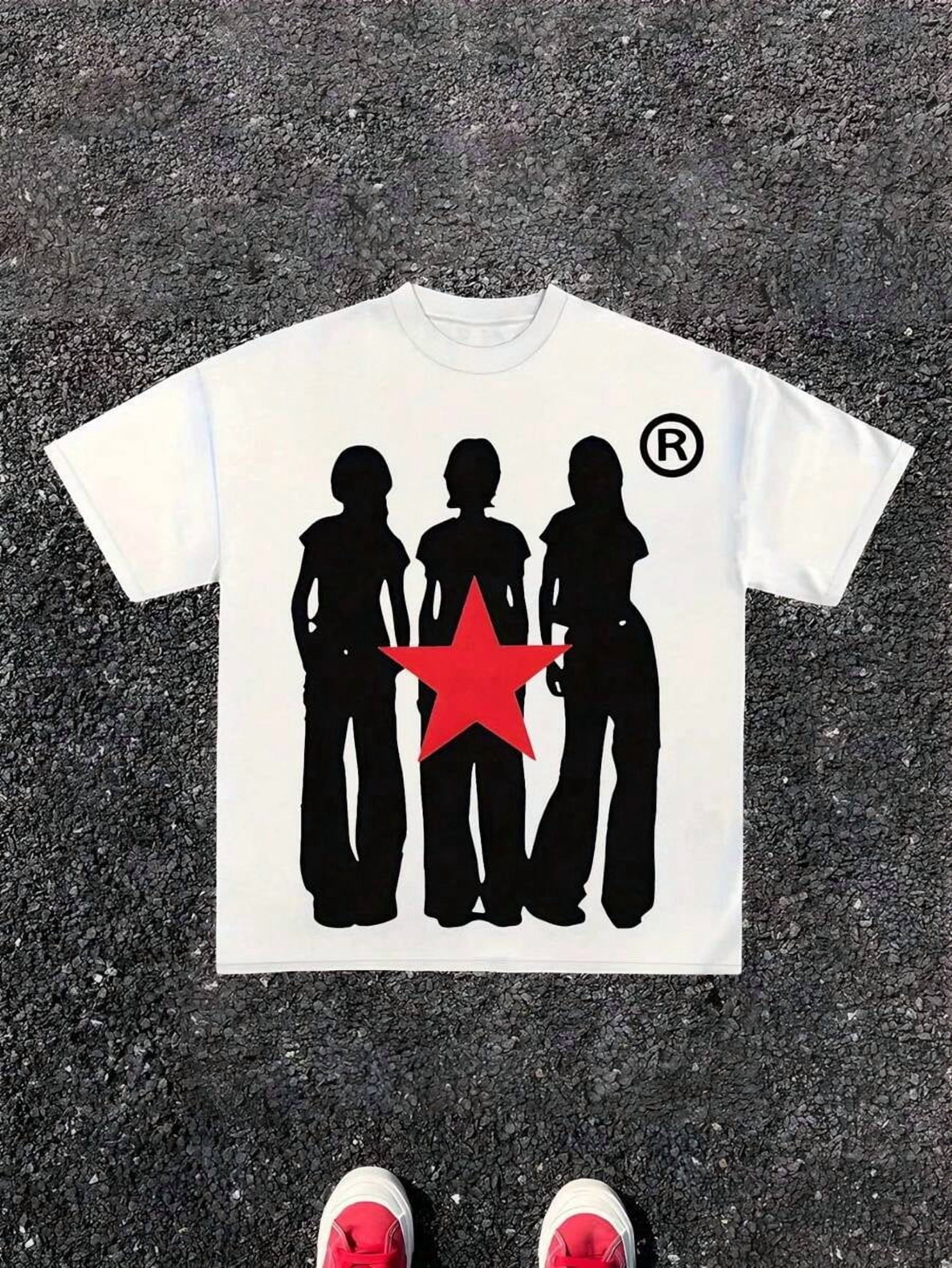 Teen Girl Clothes,With Three Girls And A Red PentagramPattern,  Short Sleeved T-Shirt For Teenagers, Letter Printed T-Shirt, Regular Round Neck, Breathable Fabric