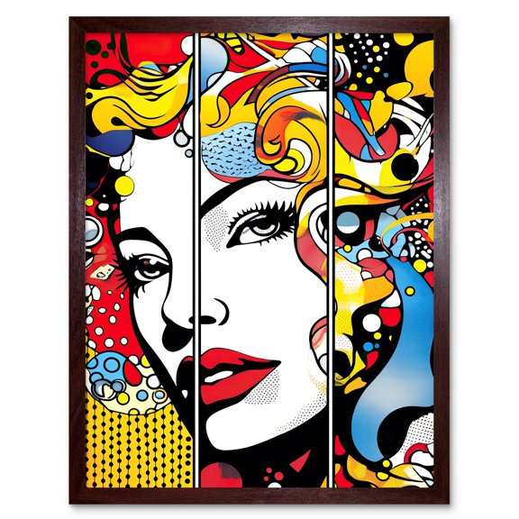 Teen Girl Comic Book Style Vibrant Patterns Abstract Triptych Portrait Bedroom Art Print Framed Poster Wall Decor 12x16 inch