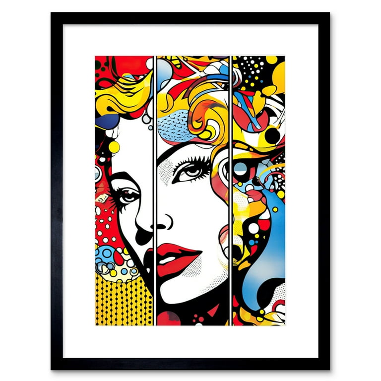 Teen Girl Comic Book Style Vibrant Patterns Abstract Triptych