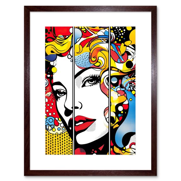 Teen Girl Comic Book Style Vibrant Patterns Abstract Triptych Portrait Bedroom Artwork Framed Wall Art Print 9X7 Inch