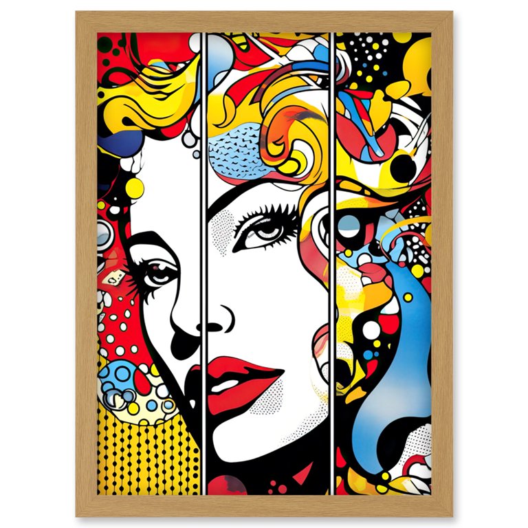 Teen Girl Comic Book Style Vibrant Patterns Abstract Triptych