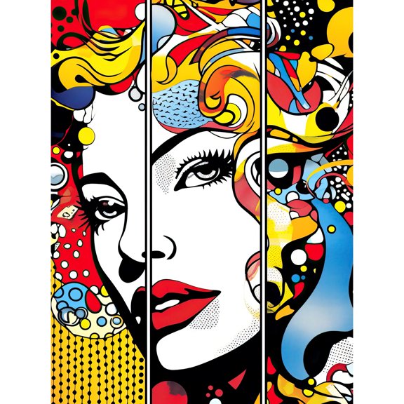 Teen Girl Comic Book Style Vibrant Patterns Abstract Triptych Portrait Bedroom Unframed Wall Art Print Poster Home Decor Premium