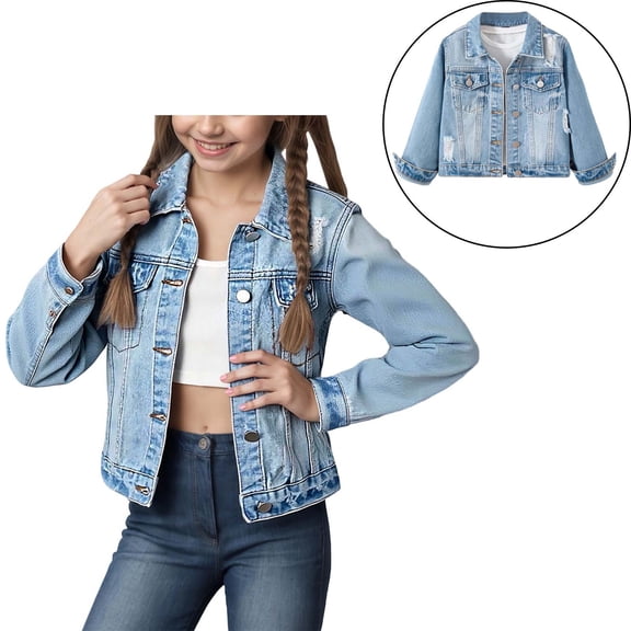 Teen Girl Denim Jacket Long Sleeve Button down Girls Blue Jean Jacket Spring Jacket Girls Jackets Size 11-12 Years