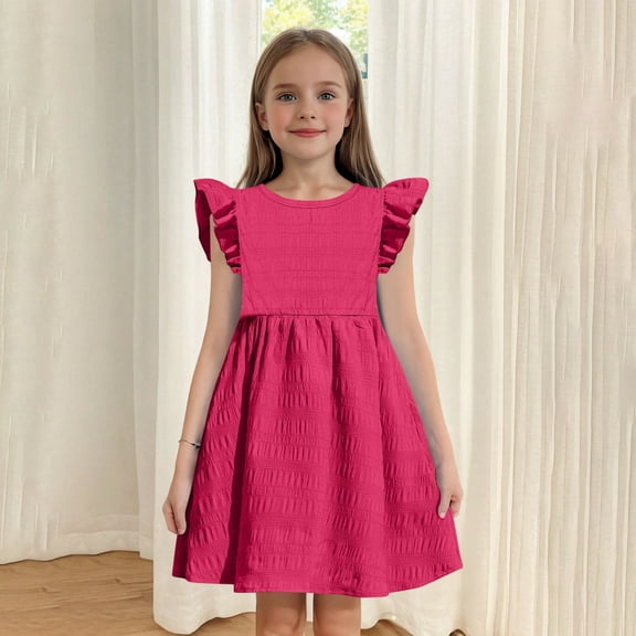 Teen Girl Dress Flutter Sleeve A-Line Tiered Swing Cute Pink Dresses For Girls Birthday Dresses For Girls Birthday Party Dresses
