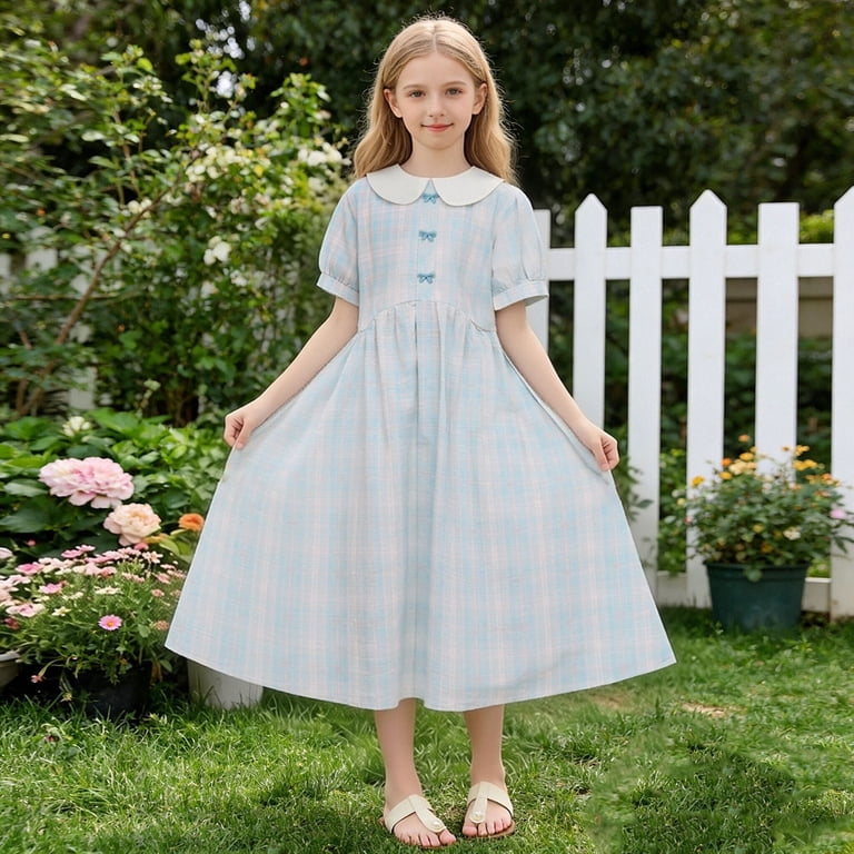 simple cute summer dresses Teen Girl Dresses Basic Casual Dress Summer Cute Short Sleeve Round Neck  Ankle-Length Loose Fit Dress Simple Versatile Lightweight Everyday Outfit
