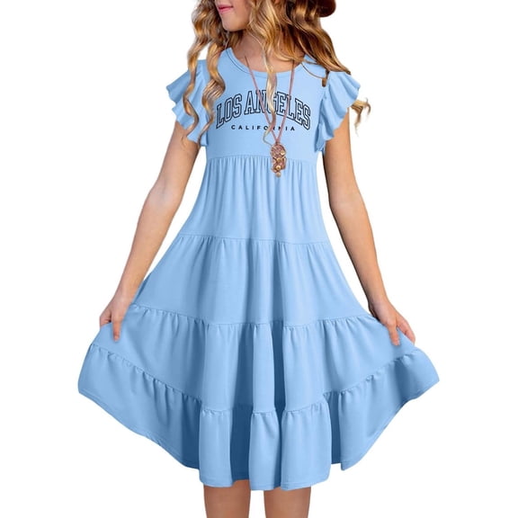 Teen Girl Dresses Flutter Sleeve Tiered Swing A-Line Summer Gradient Dress Girls Birthday Dresses For Girls Sundress Princess Dress