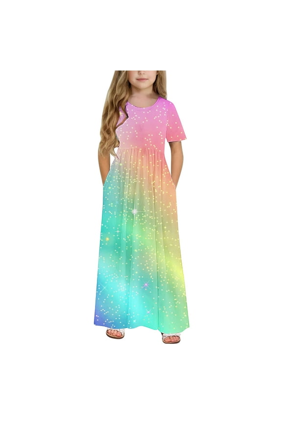 Teen Girl Dresses Size 14-16 Smock Floral Dress Crew Neck Dresses Flower Girl Dresses for Girls 7-16 Champagne Casual Beach Maxi Dress Vestido De Fiesta Para NiñA 13 Years