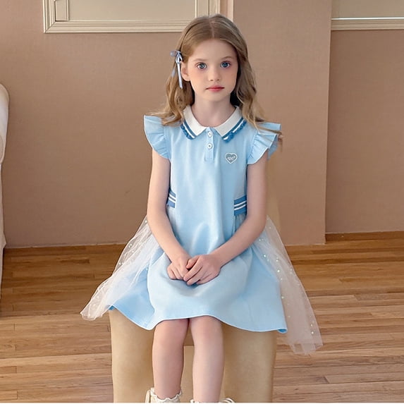 Teen Girl Easter Dresses Bowknot Design Dress Ruffle Short Sleeve Girls Summer Dress for Girls Casual Spring Dress (Blue,10-11 Years)