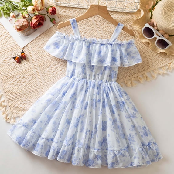 Teen Girl Easter Dresses Bowknot Design Dress Ruffle Short Sleeve Long Summer Dress for Girls Summer Outfits Beach Sundress (Blue,3-4 Years)