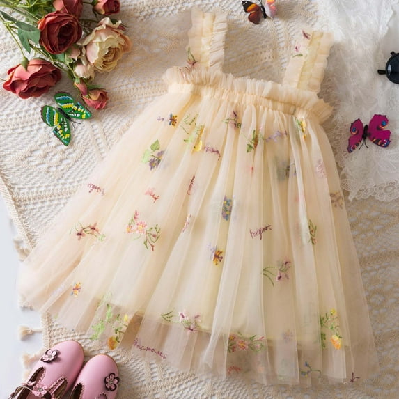 Teen Girl Easter Dresses Short Sleeved Small Floral Princess Style Dance Dresses for Teens Fashion Design Summer Dress (Light Yellow,3-4 Years)
