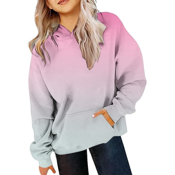 Teen Girl Hoodies Gradient Color Hooded Oversized Long Sleeves Cute Loose Pullover Tween Girl Clothing Cute Clothes for Girls 13-14