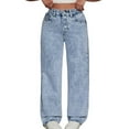 thumbnail image 1 of Teen Girls Jeans Distressed Jeans Girls Straight Leg Jeans Wide Leg Denim Jeans High Waist Girls Loose Pants with Pocket Pants for Kids 12-13 Years, 1 of 9