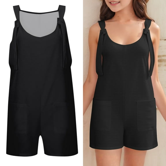 Teen Girl Jumpsuit Girls Overalls Kids Casual Sleeveless Girls Loose Rompers with Pockets Black Jumpsuits Back to School Outfits 13-14 Years