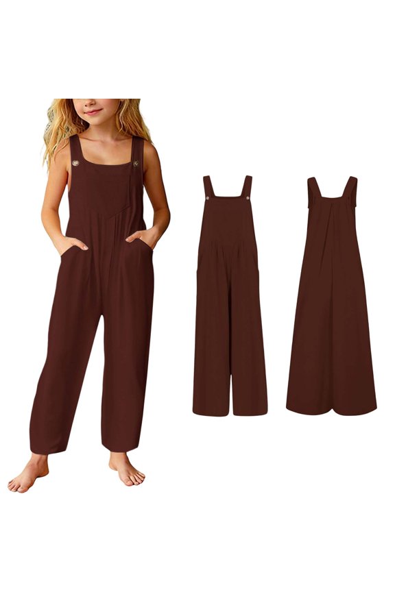Teen Girl Jumpsuit Wide Leg Jumpsuit Baggy Overalls Kids Casual Sleeveless Romper Clothes for 13-14 Years Old Girl