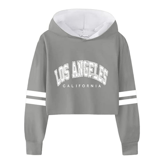 Girl Oversized Hoodie Cheap Girls Sweatshirt Girls Kids Casual Loose Active Full Sleeves Hoodies Sweatshirts Hooded Short Pullover Letter Print Striped Girls Tops C-Grey, 4-5 Years