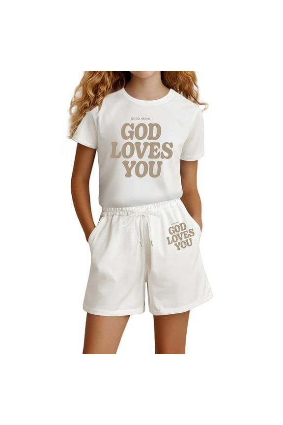 Teen Girl Pajamas Set Graphic Crewneck Soft Short Sleeve Comfort T Shirt Top and Shorts Set Summer Girls Outfits Set Teen Pjs for Girls Size 13-14 Years