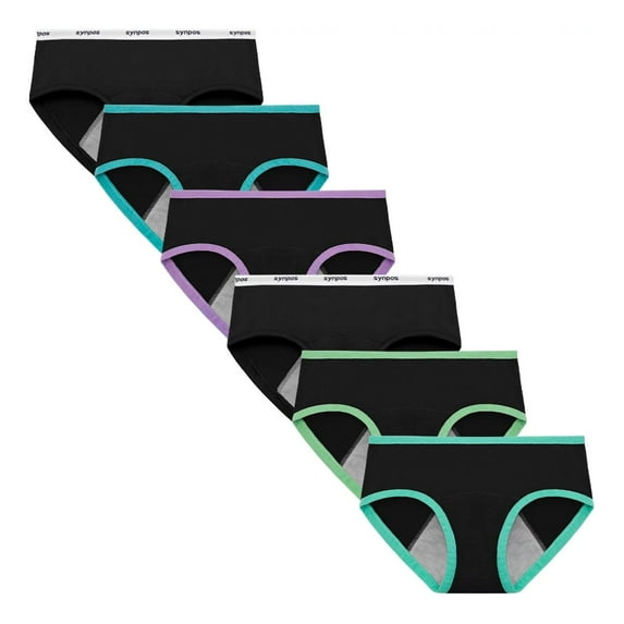 Teen Girl Period Underwear Menstrual Panties Leak-Proof Organic Cotton Protective Briefs 6-Pack for Big Girls 8-16 Years