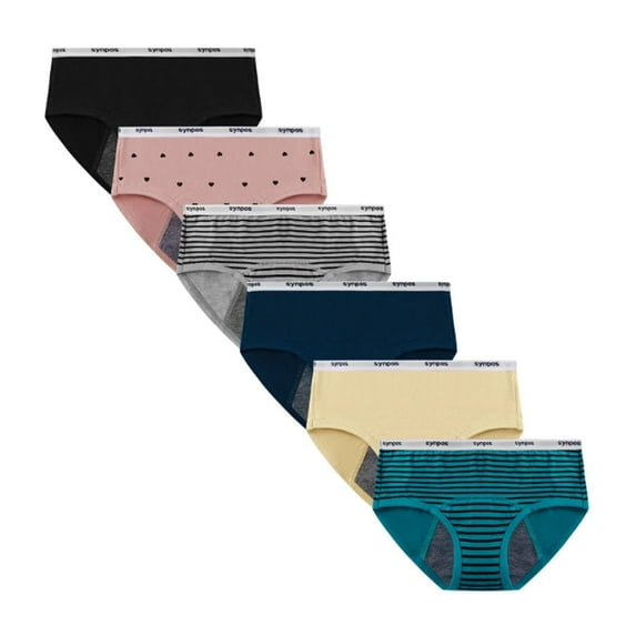 IngzyTeen Girl Period Underwear Menstrual Panties Leak-Proof Organic Cotton Protective Briefs 6-Pack for Big Girls 8-16 Years