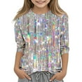 thumbnail image 1 of Teen Girl Print Shirts 3/4 Sleeve Tee Shirts for Kids Sequin Print Tunic Top Party Going out Shirt, 1 of 5