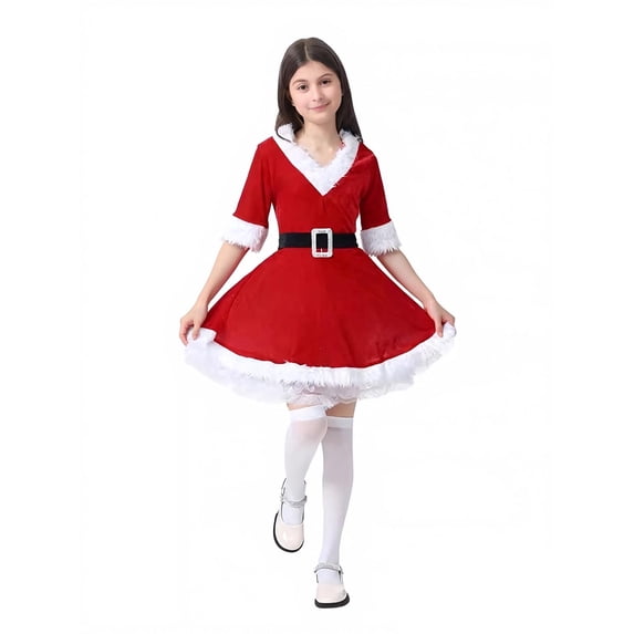 Girl Santa Outfit Long Sleeve Girls Santa Christmas Dress Holiday Party Dress Christmas Girls Outfit 10-12 Years