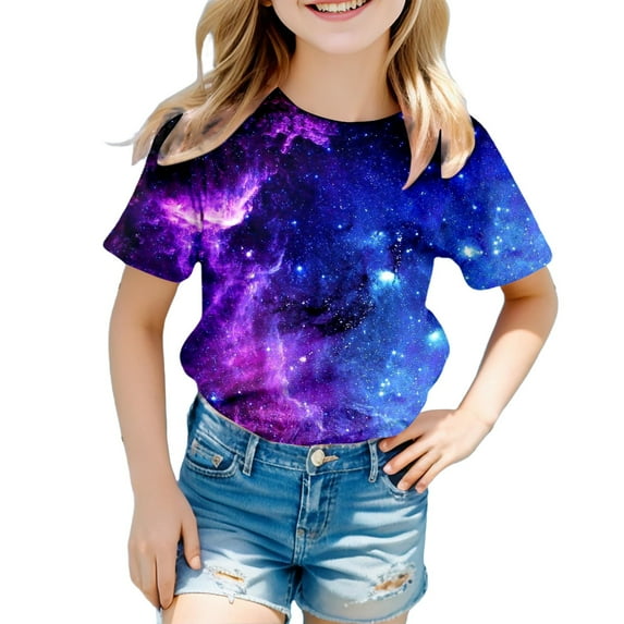 Teen Girl Shirts Crew Neck Short Sleeve T Shirts 3D Graphic T Shirt Casual Vacation Tops Clothes for Children ,10-11 Years