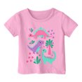 thumbnail image 1 of Teen Girl Shirts Cute Cartoon Print Round Neck Short Sleeve Tee for Toddler Loose Vacation Tops T-Shirts Pink,120, 1 of 3
