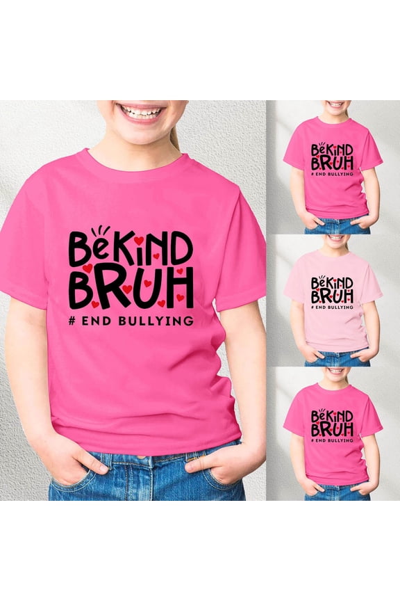 Teen Girl Shirts Size 3-4Y Kids Letters Print Short Sleeve Crew Neck Kindness Message Top Girls Tops