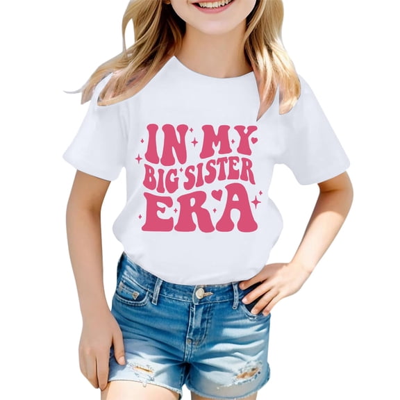 Girl Shirts Size 8-9 Years T Shirt Girls Fashion Casual Letter Round Neck Short Sleeved Top #White