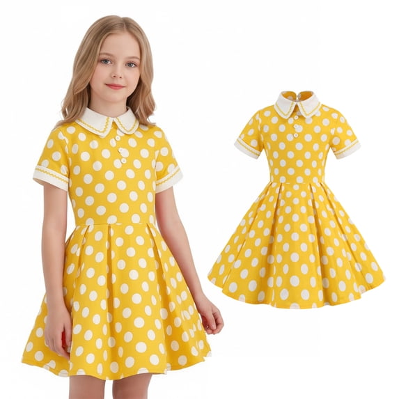 Girl Summer Dress Short Sleeve Girls Polka Dot Dress Party Ball Gown Dress 1950s Outfits Dress Girls 11-12 Years