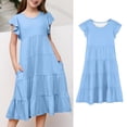 thumbnail image 1 of Girl Summer Dresses Ruffle Sleeve Girls Casual Dresses Tiered Sun Dresses with Pockets Dresses for Girls 14-15 Years, 1 of 6